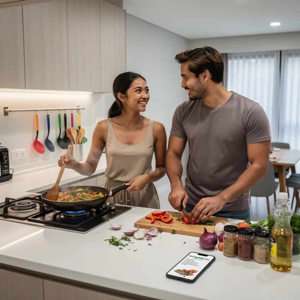 A set of neatly arranged ingredients on a kitchen counter, ready for a 30-minute cooking session.