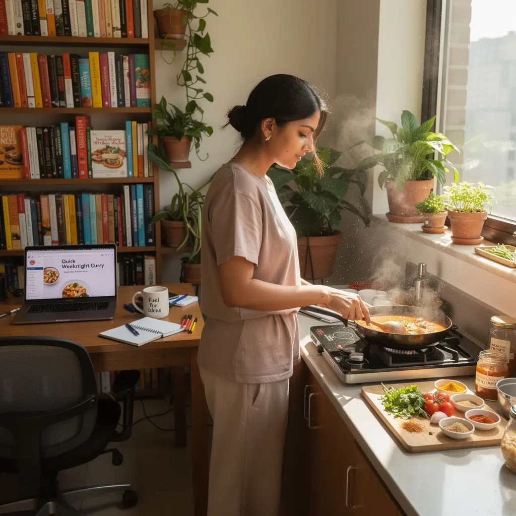 A colorful smoothie bowl topped with fruits and nuts, representing a nutritious and quick breakfast option.